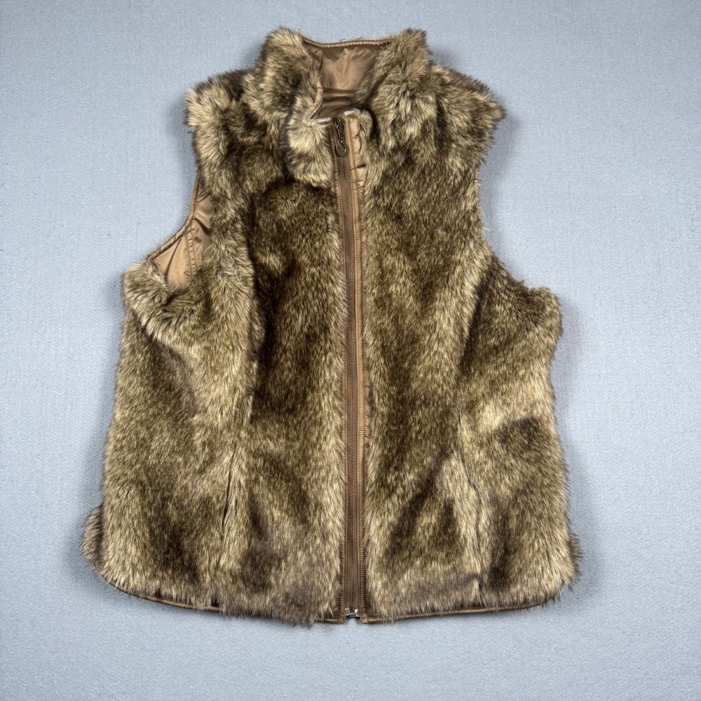 Ariat Faux Fur Vest Womens Medium Brown Western Full Zip Winter Boho Festival
